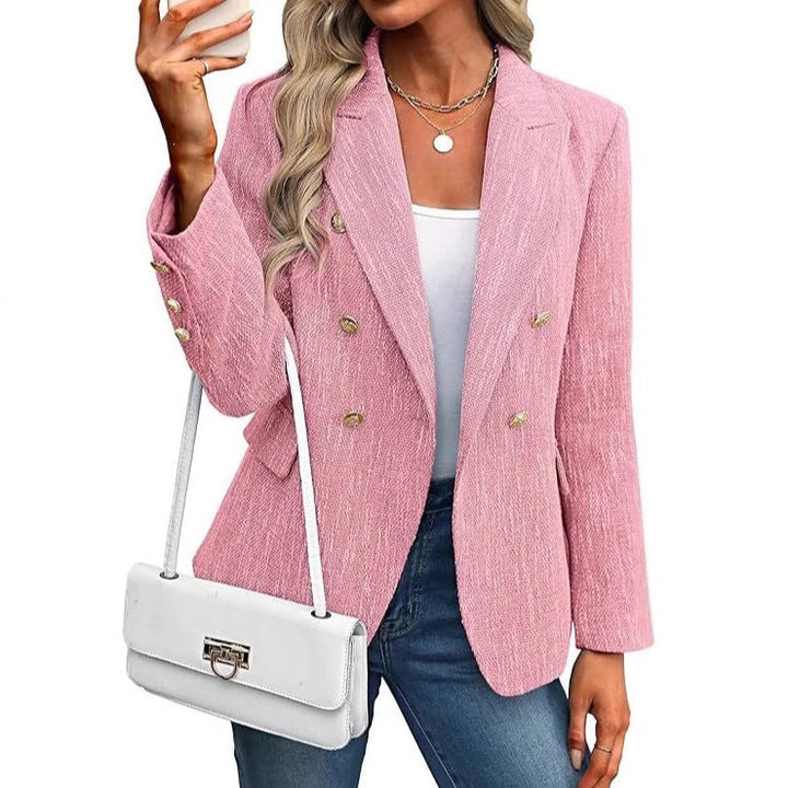 Klassische schwarze Damen-Blazerjacke, doppelreihig, modische Oberbekleidung für Business, Freizeit & Abend.