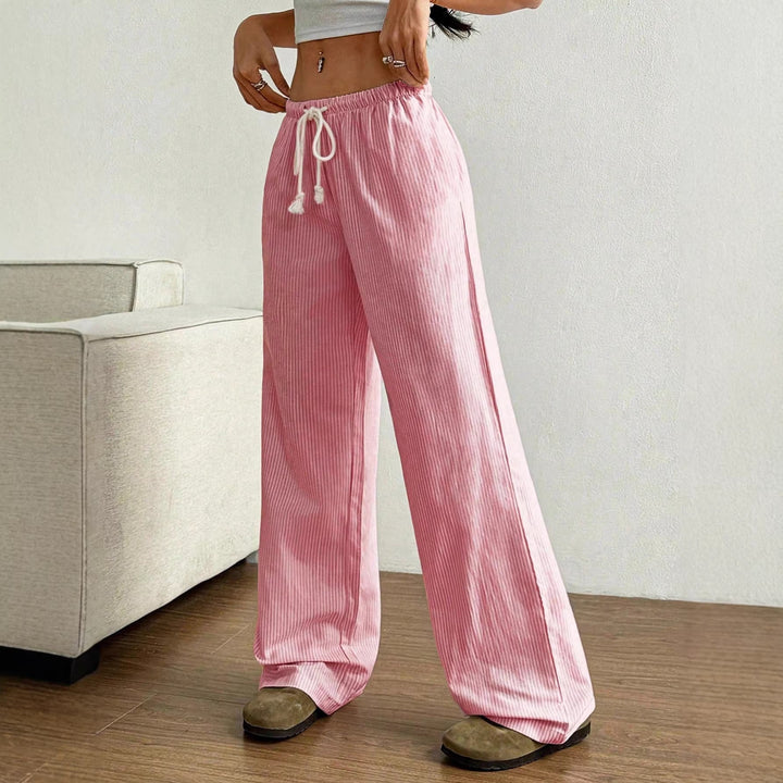 Modische Damenhose weite Passform Leinenoptik, bequemer Gummibund. Vielseitig kombinierbar für Freizeit & Strand.