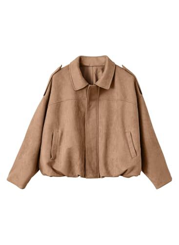 Rückenansicht der Oversized Übergangsjacke für Damen; bequemer, weiter Schnitt für modische Eleganz.