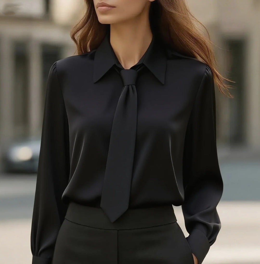 Chic & vielseitig: Damen Business Bluse, Langarm, mit elegantem Hemdkragen und integrierter Schleife.