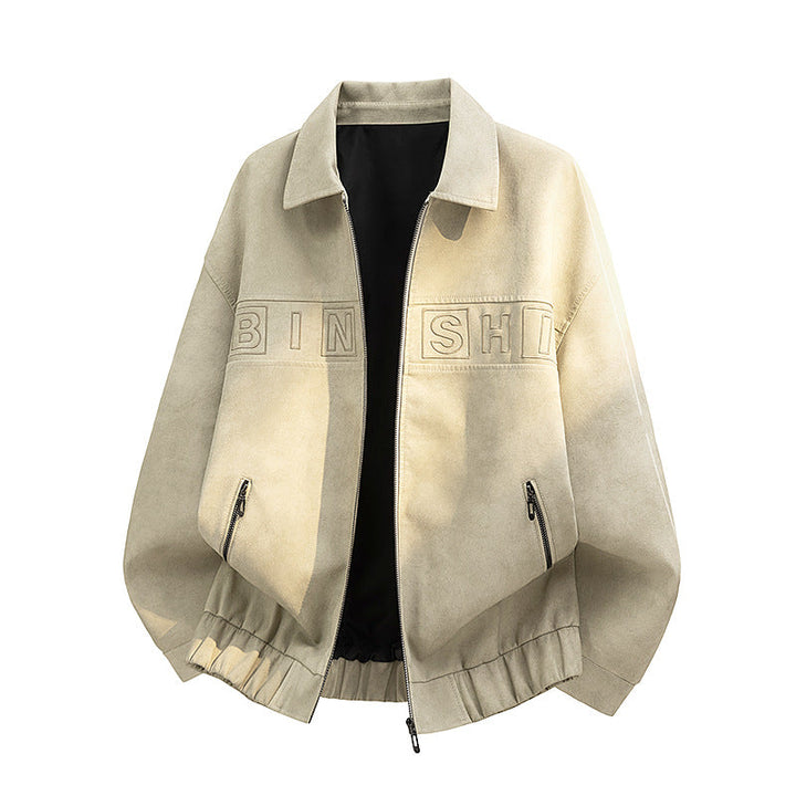 Frontansicht der eleganten Herren Vintage Bikerjacke, geschlossen für einen schlanken & zeitlosen Männermode-Look.