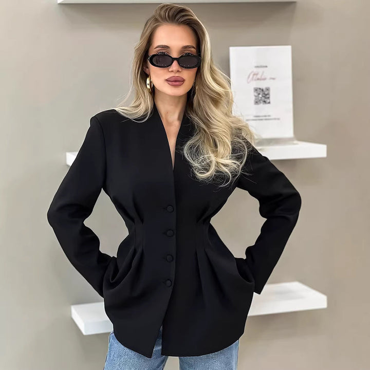 Elegante Damen Business Blazerjacke, tailliert geschnitten, ideal für Büro & Frühling/Herbst Mode.