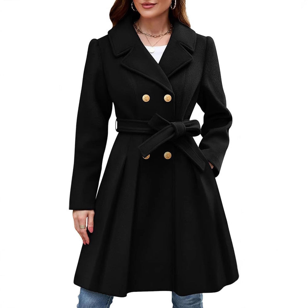 Klassischer Damen-Doppelreiher-Mantel mit Gürtel, ideal für Business-Looks.