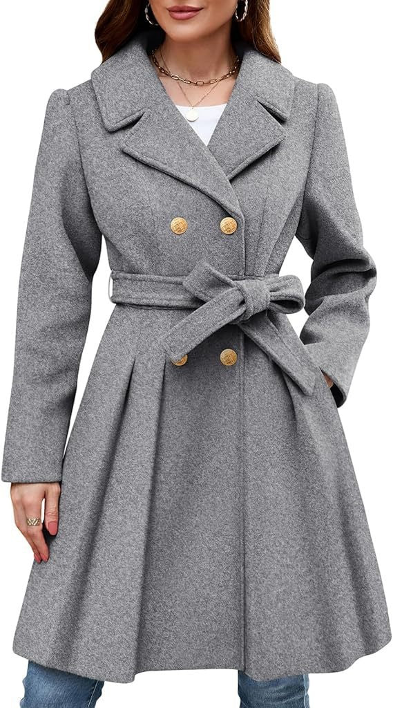 Eleganter doppelreihiger Damen-Gürtelmantel, klassisch und stilvoll.
