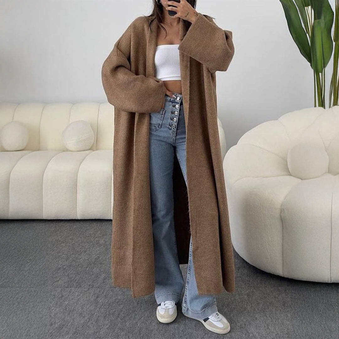 Modischer Damen Langmantel, oversize Strickmantel mit Kimonokragen, lässig & elegant für Herbst/Winter.