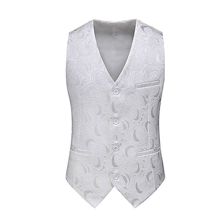 Vielseitige Herren Anzugweste in Schwarz, Jacquard-Struktur, geeignet für formelle Anlässe und Freizeit.