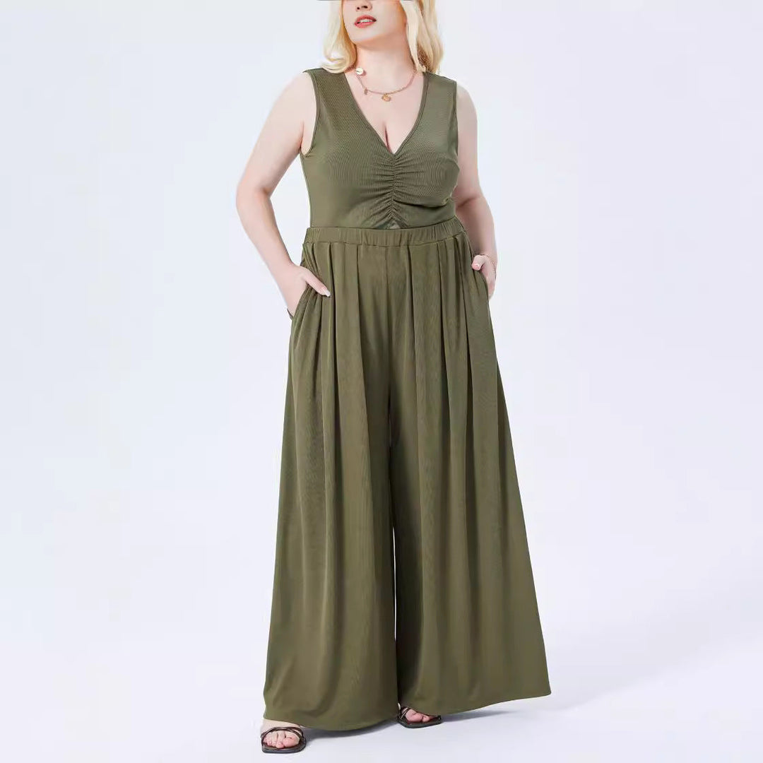 Grüne Damenhose, weite Palazzohose in großen Größen (XL-XXXXL) mit bequemem Bund für optimalen Tragekomfort.
