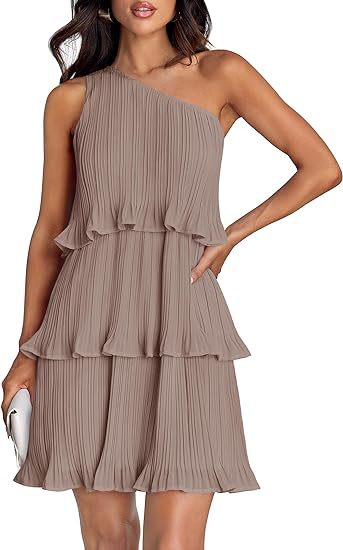 Pflegeleichtes, elegantes One-Shoulder Stufenkleid in A-Linie. Bequem und stilvoll für jeden Anlass.