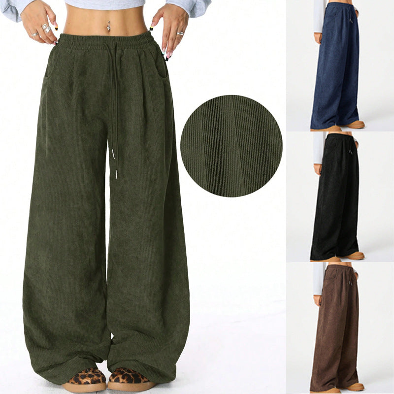 Bequeme weite Damenhose mit hohem Bund und Elastikbund in Dunkelblau für stilvollen Alltagslook.