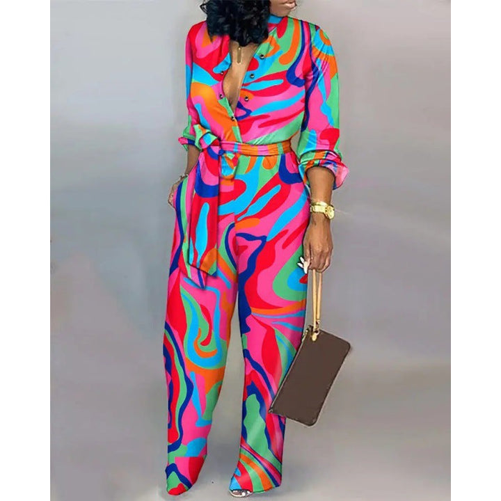Stylischer Langarm Jumpsuit für Frauen mit einzigartigem Patchwork-Design.