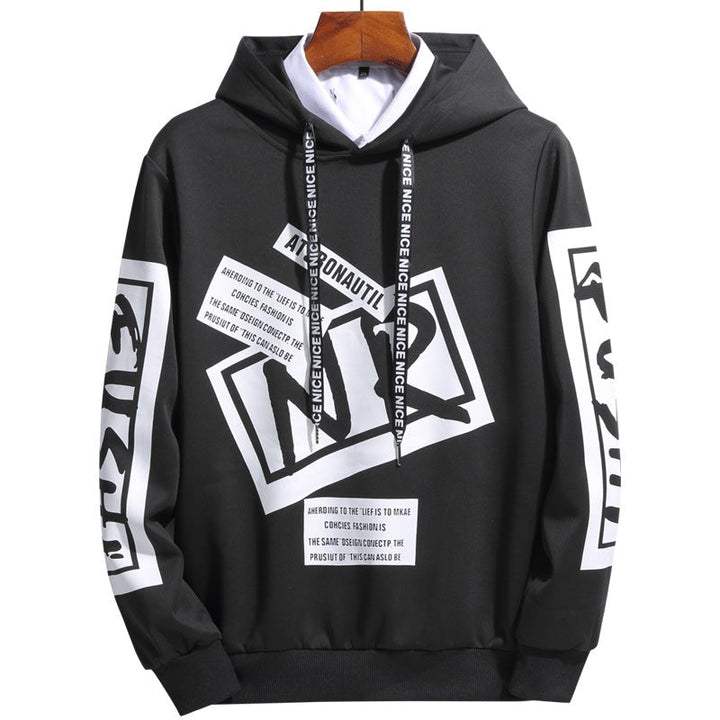 Lässiger Herren Hoodie mit modernem Grafikdruck; bequemer Kapuzenpullover für Freizeit & Streetwear.