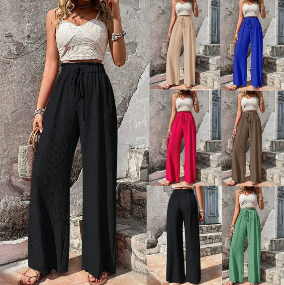 Leichte Damen-Palazzohose mit weitem Bein, hohem Gummibund & Kordelzug. Komfortable Relaxed Fit Loungehose.