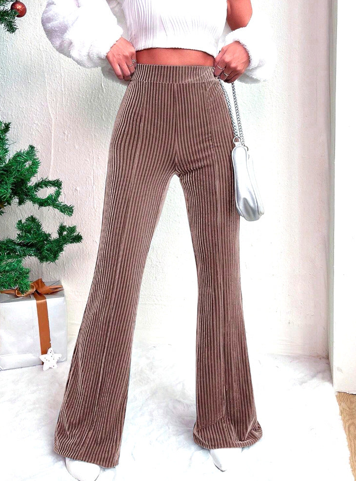 Schicke Damen-Hose mit gerippter Textur, hoher Taille und weitem Bein für Partys oder den Alltag.