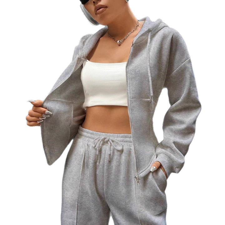Damen Hoodie Trainingsanzug aus weichem Stoff: Komfortables Set mit weiten Hosen für Alltag & Entspannung.