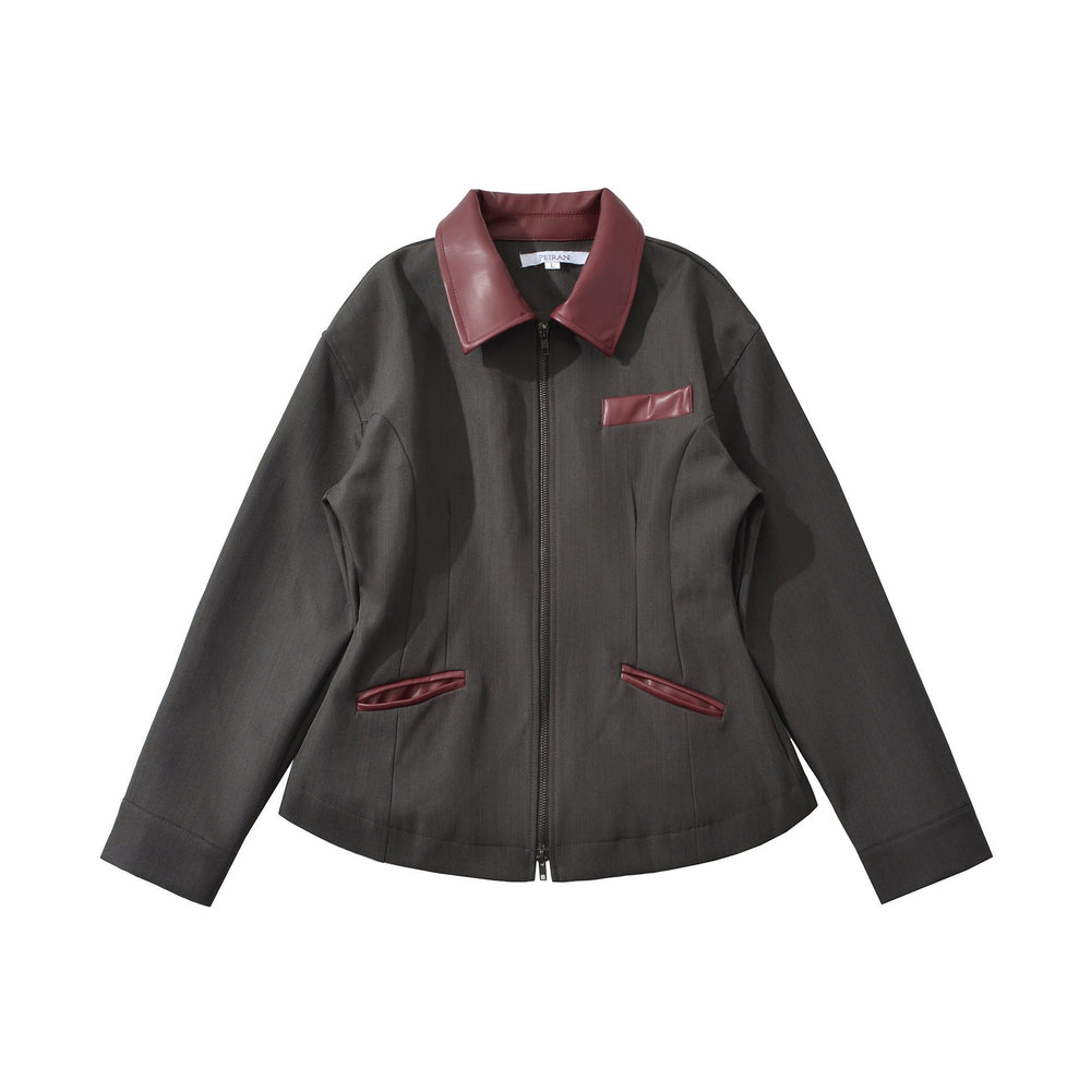 Nahaufnahme der modischen Damen Übergangsjacke mit elegantem Kragen und hochwertiger Verarbeitung. Stilvoll & modern.