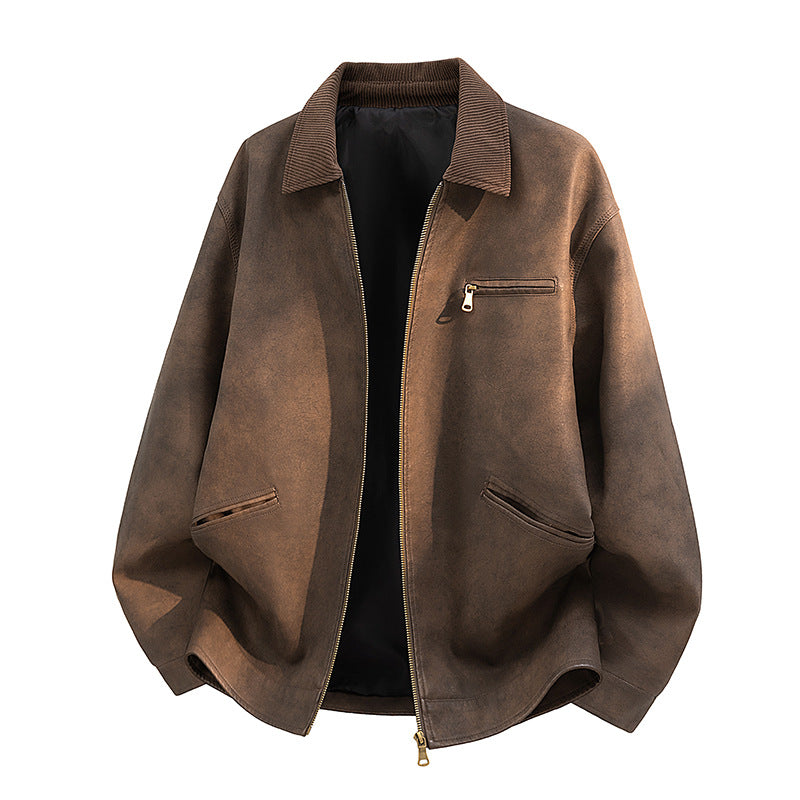 Komfortable Herren Lässige Kunstlederjacke. Modische Oberbekleidung mit breitem Kragen, ideal für Herbst & Frühling.