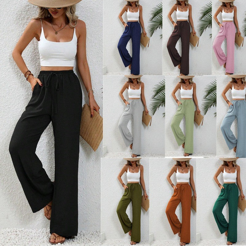 Damen weite Strandhose mit Elastikbund, leicht & luftig für den Sommer, bequem & locker.
