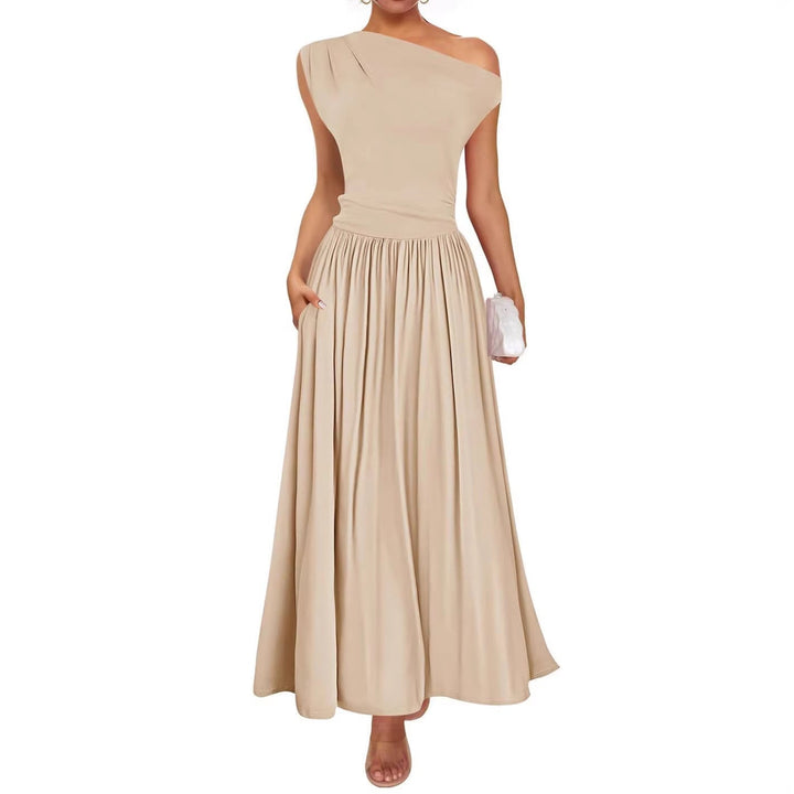 Komfortables Damen Sommerkleid, One-Shoulder Maxikleid, A-Linie, perfekt für Urlaub & Freizeit.