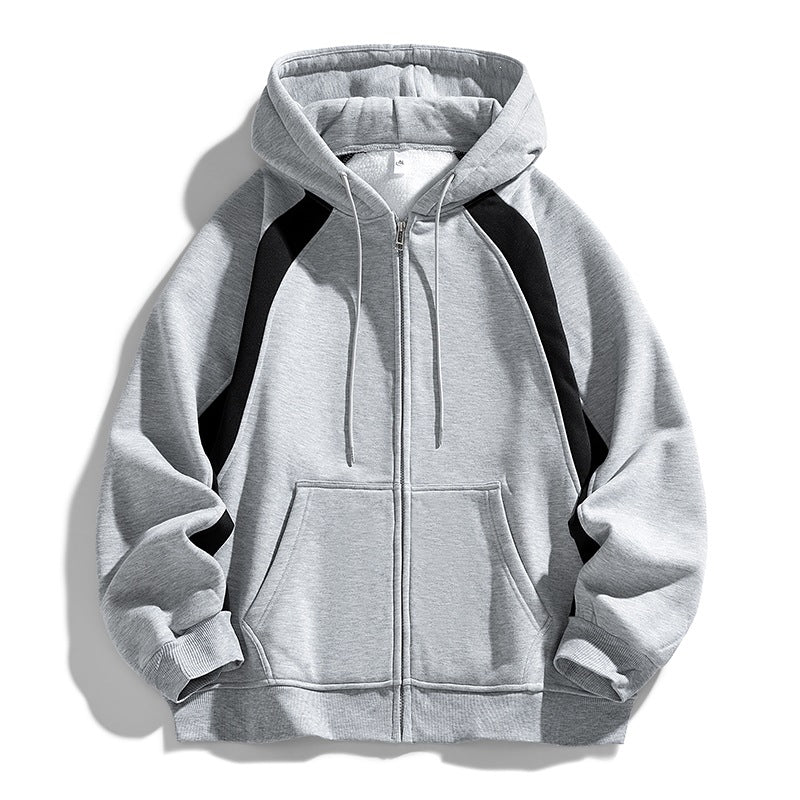 Herren Kapuzenjacke in Hellgrau mit Reißverschluss & Taschen. Bequemer Hoodie für Sport & Freizeit.