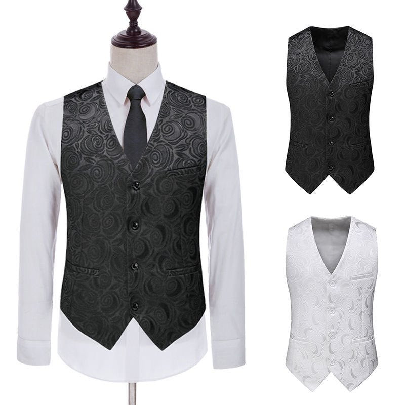Elegante Herren Jacquardweste in Schwarz, mit feinem Strukturmuster, ideal für Business & Hochzeit.