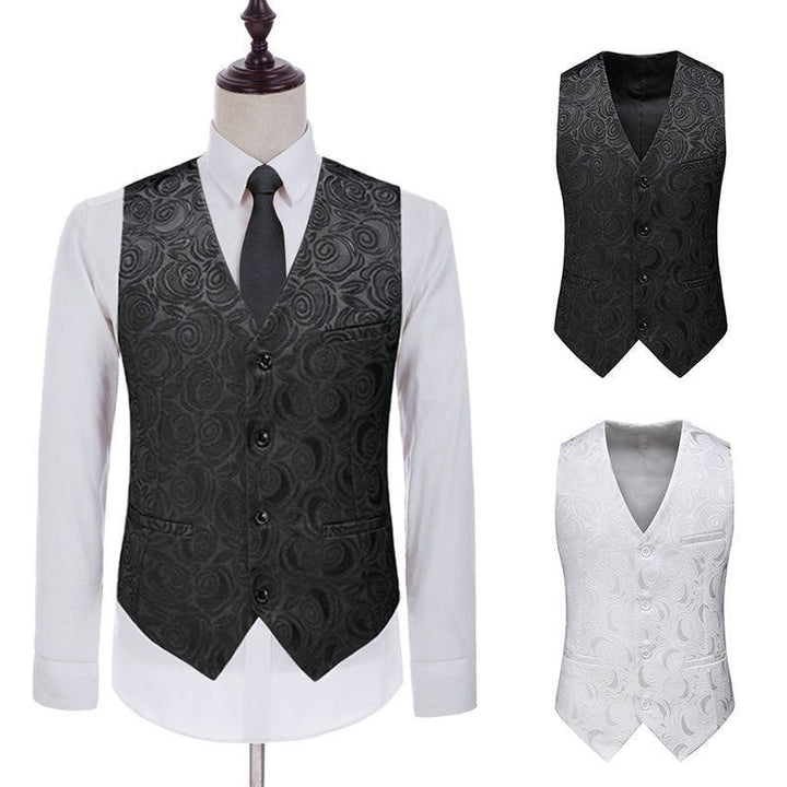 Elegante Herren Jacquardweste in Schwarz, mit feinem Strukturmuster, ideal für Business & Hochzeit.
