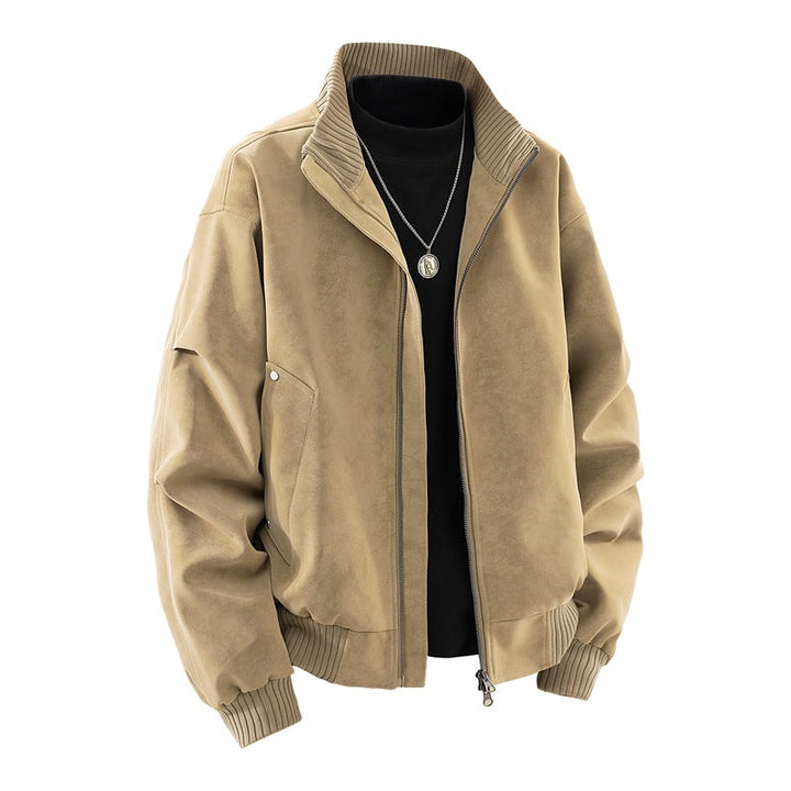 Herren Bomberjacke mit Reißverschluss, Rippbündchen und Kragen, modern und funktional für urbane Outfits.