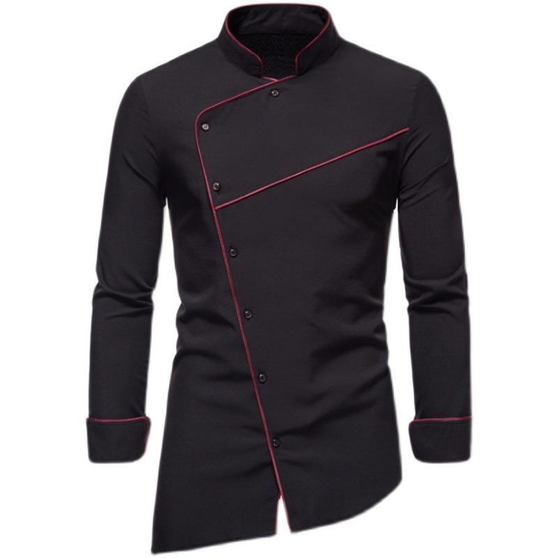 Professionelle Chef Uniform für Herren, stilvolle Kochkleidung mit Kontrasten, ideal für die anspruchsvolle Gastronomie.
