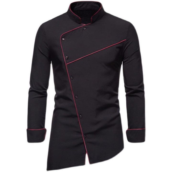 Professionelle Chef Uniform für Herren, stilvolle Kochkleidung mit Kontrasten, ideal für die anspruchsvolle Gastronomie.