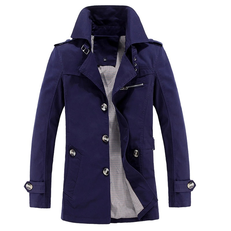 Lange Herren-Übergangsjacke, atmungsaktiv und wetterfest, optimal für Frühling und Herbst.
