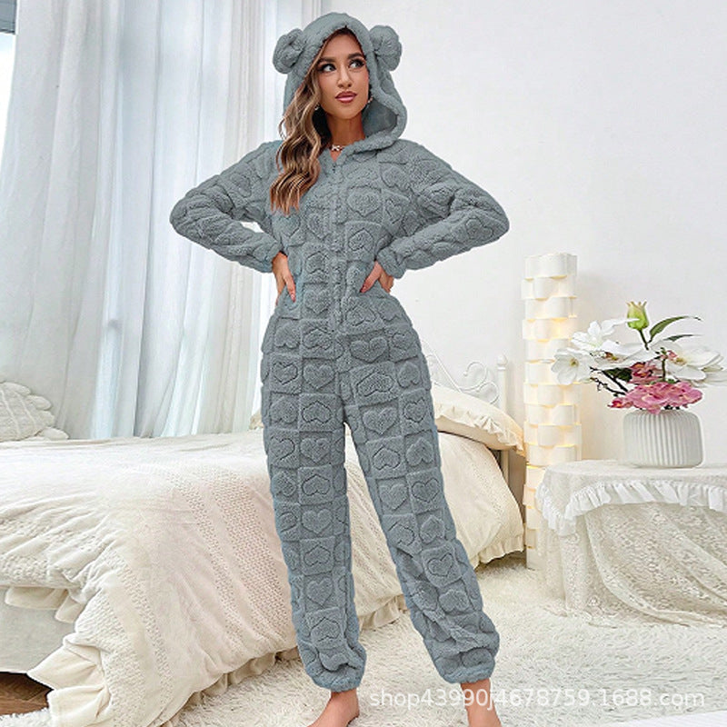 Damen Fleece-Overall, extra weich und warm, ideal für Entspannung und als Hausanzug.