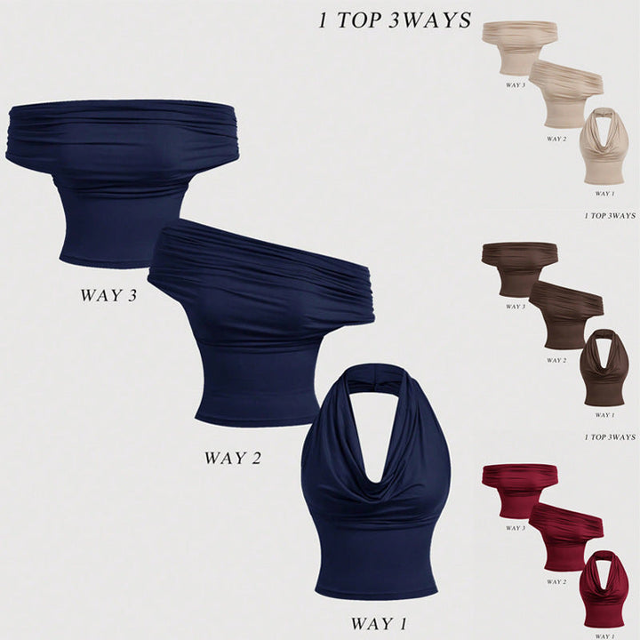 Damen Neckholder-Cropped-Top mit elegantem Wasserfall-Ausschnitt, figurbetont & modisch für Sommerabende.