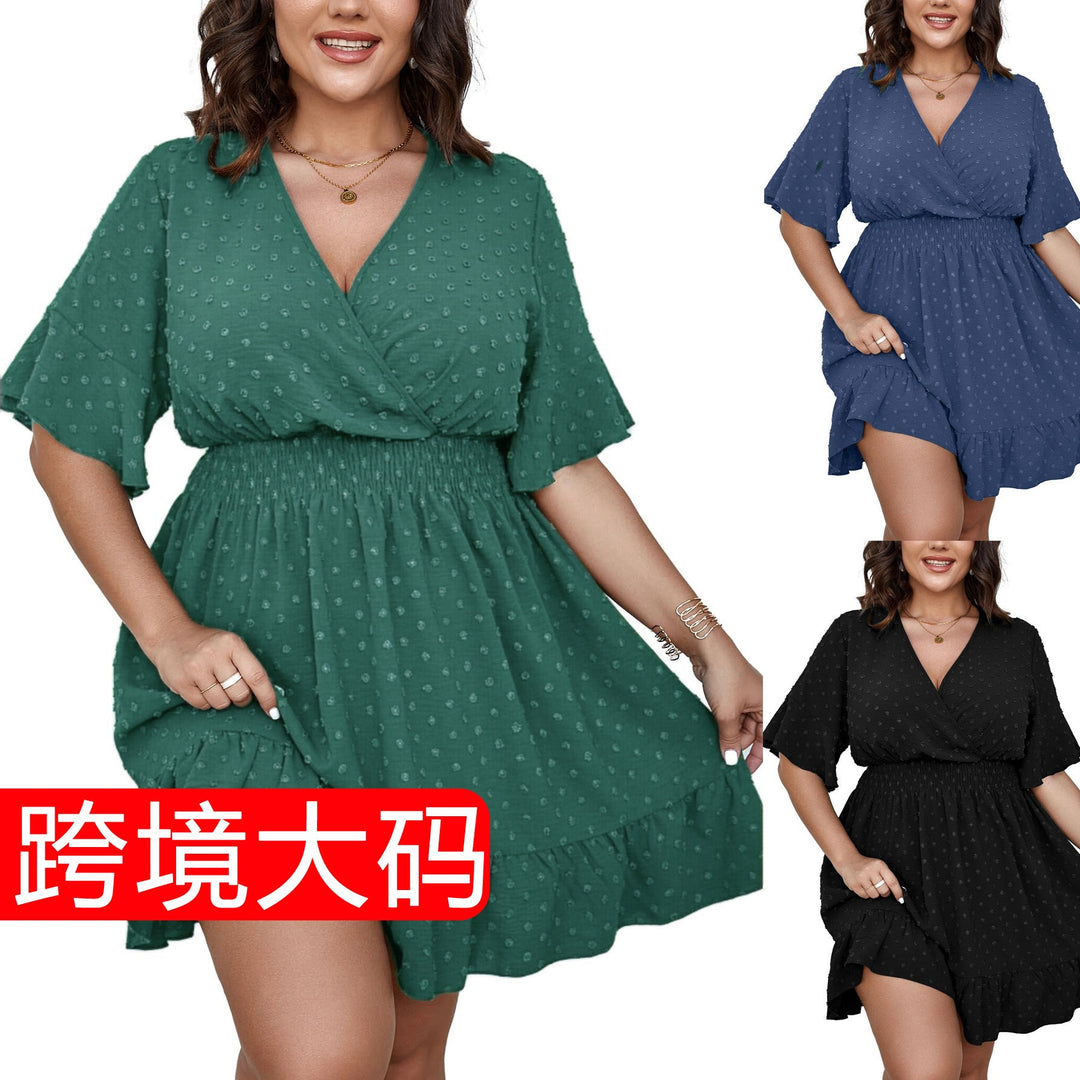 Elegantes Damen Sommer Midikleid mit V-Ausschnitt, fließendem Stoff & schmeichelhafter A-Linie. Perfekt für Freizeit.