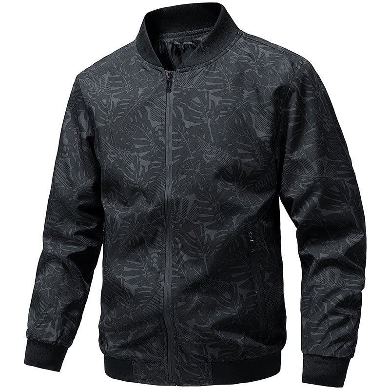 Dunkelblaue Herren Bomberjacke mit floralem Muster, leicht, atmungsaktiv & vielseitig für stilvolle Männer.