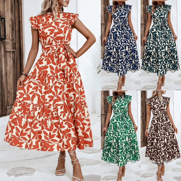 Elegantes Damen Blumen Midikleid mit Stufenrock & Rüschenärmeln, perfekt für Sommer & Freizeit.