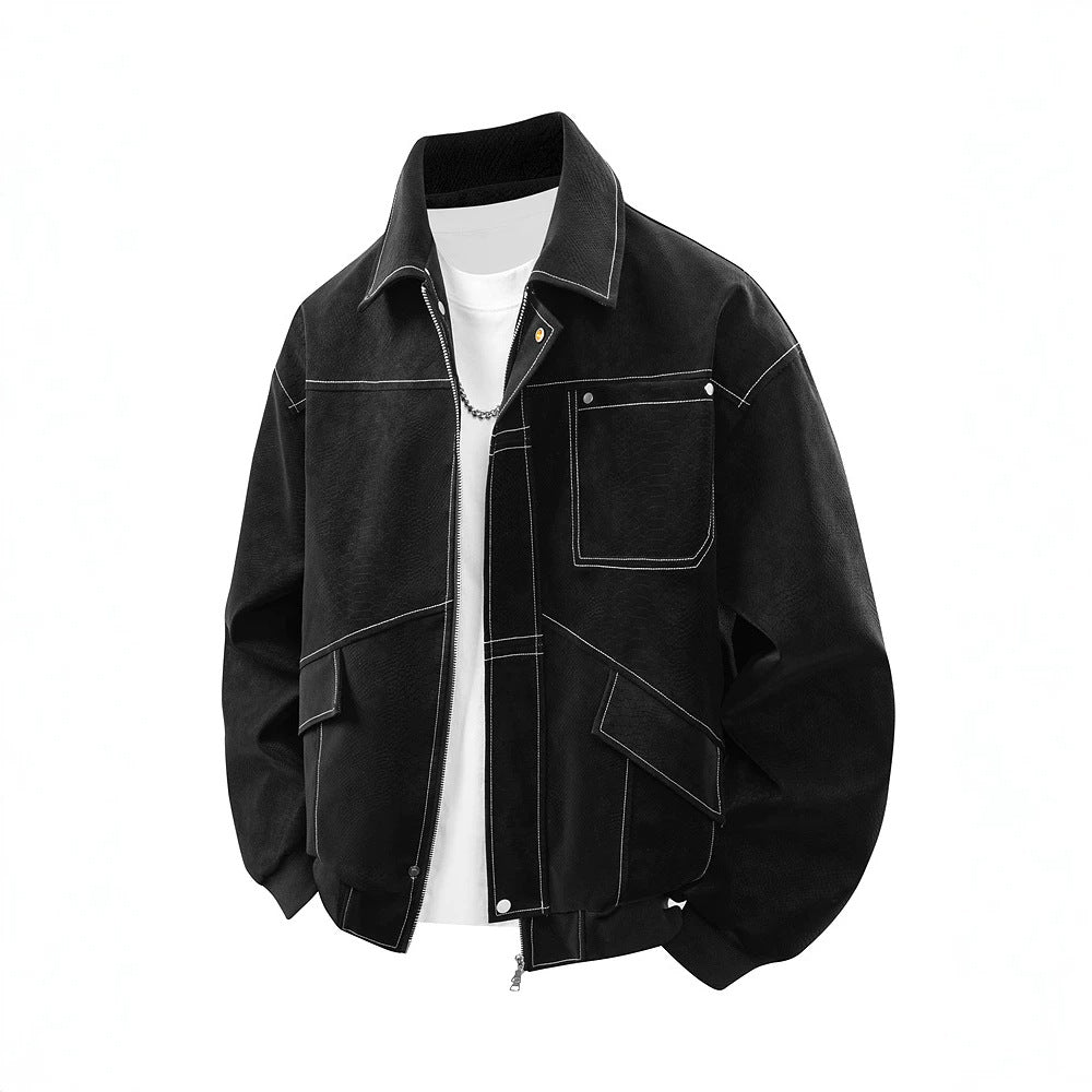 Stilvolle Herren Freizeitjacke in Schwarz mit vielen praktischen Taschen für einen modernen Casual-Look.