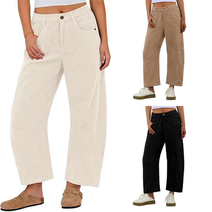 Elegante weite Damenhose mit praktischen Taschen, ideal für einen lässigen Alltags- oder Büro-Look.