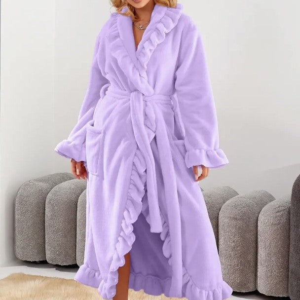 Eleganter Damen Morgenmantel, das perfekte Geschenk für Frauen, mit Rüschenkragen und hohem Komfort.