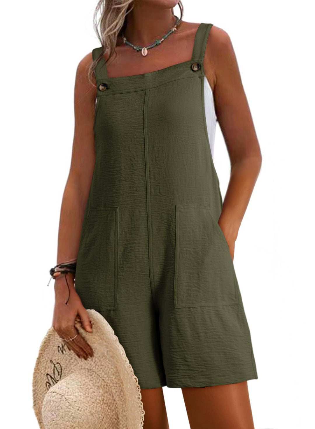 Damen Kurz-Overall, lässiger Sommer-Playsuit mit Taschen. Bequem für Frauen Mode und Sommermode.