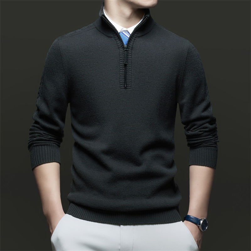Moderner Herren Pullover in Smaragdgrün mit Reißverschluss-Stehkragen, warm & bequem für kühle Tage.