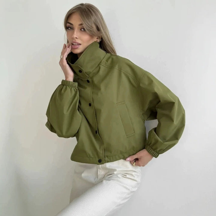 Damen Oversized Jacke: Modische Herbstjacke mit Umlegekragen & Druckknöpfen, ideal für Freizeit & Streetwear.