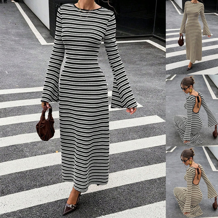 Damen Figurbetontes Midikleid mit eleganten Trompetenärmeln. Ideal für Business & Abend.