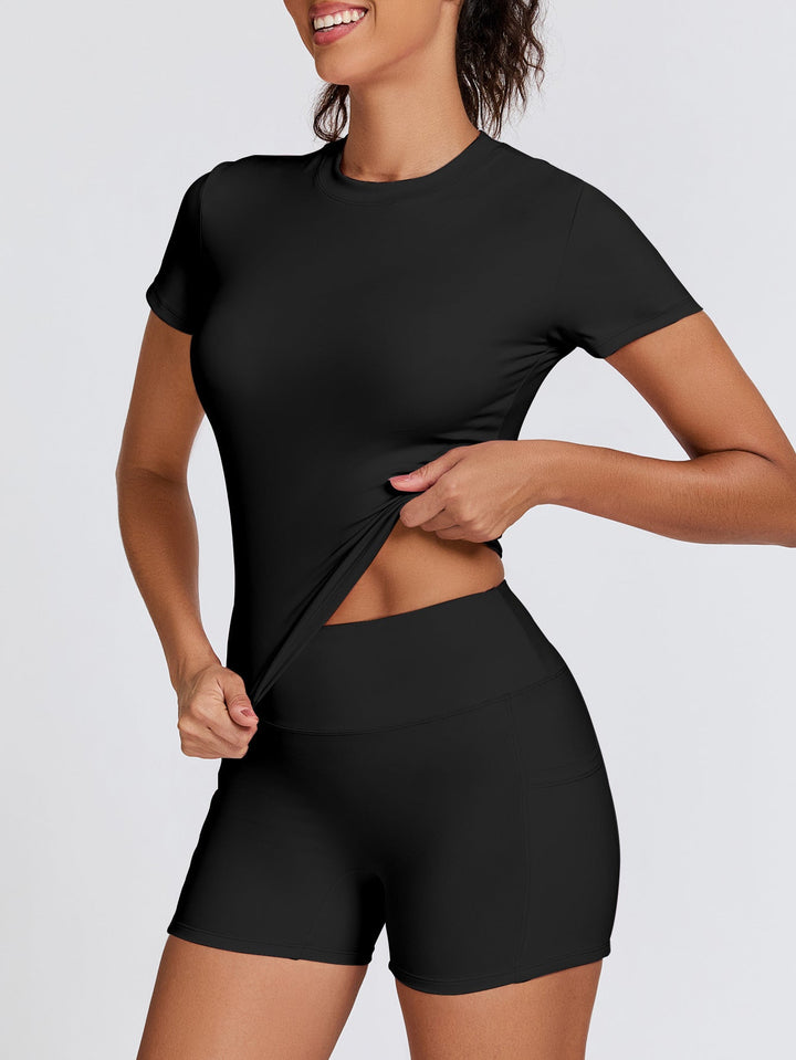 Damen Activewear Shorts mit hohem Bund, ideal für Yoga & Fitness.