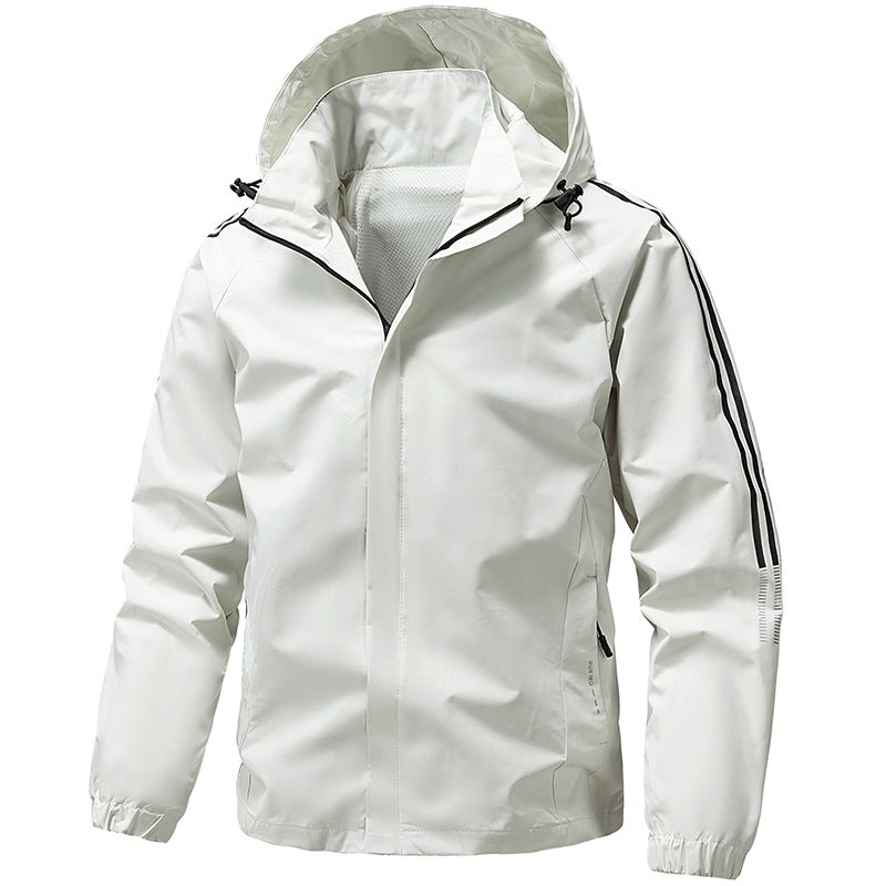 Herren leichte Funktionsjacke mit Kapuze, windabweisend & atmungsaktiv für Outdoor-Sport und Wandern.