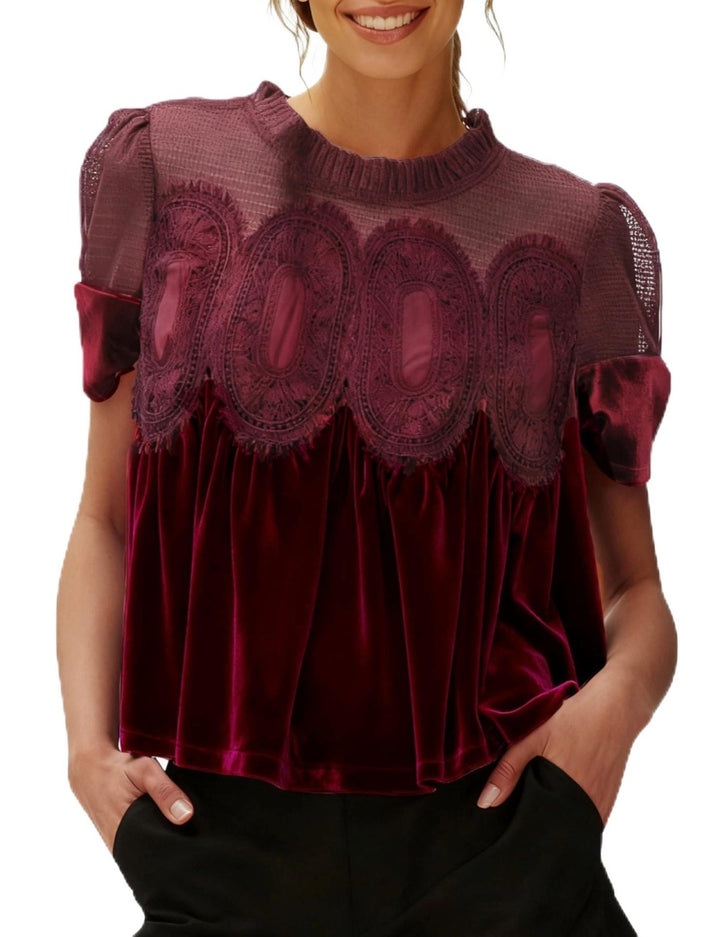 Vielseitige Samtbluse für Damen, mit Spitze & A-Linie. Von Büro bis Freizeit ideal.