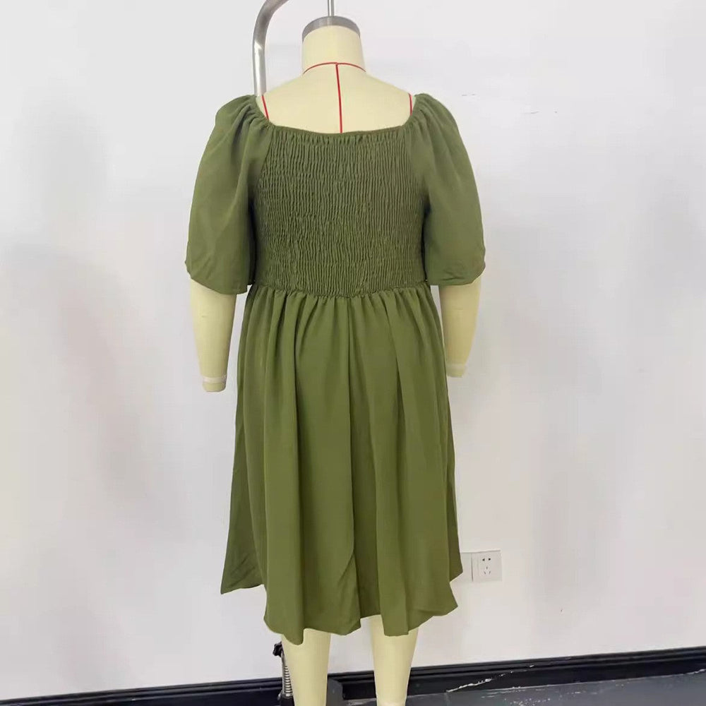 Stilvolles Damen Midikleid in A-Linie für Büro oder Freizeit. Verfügt über Puffärmel & ein schickes Knotendetail.