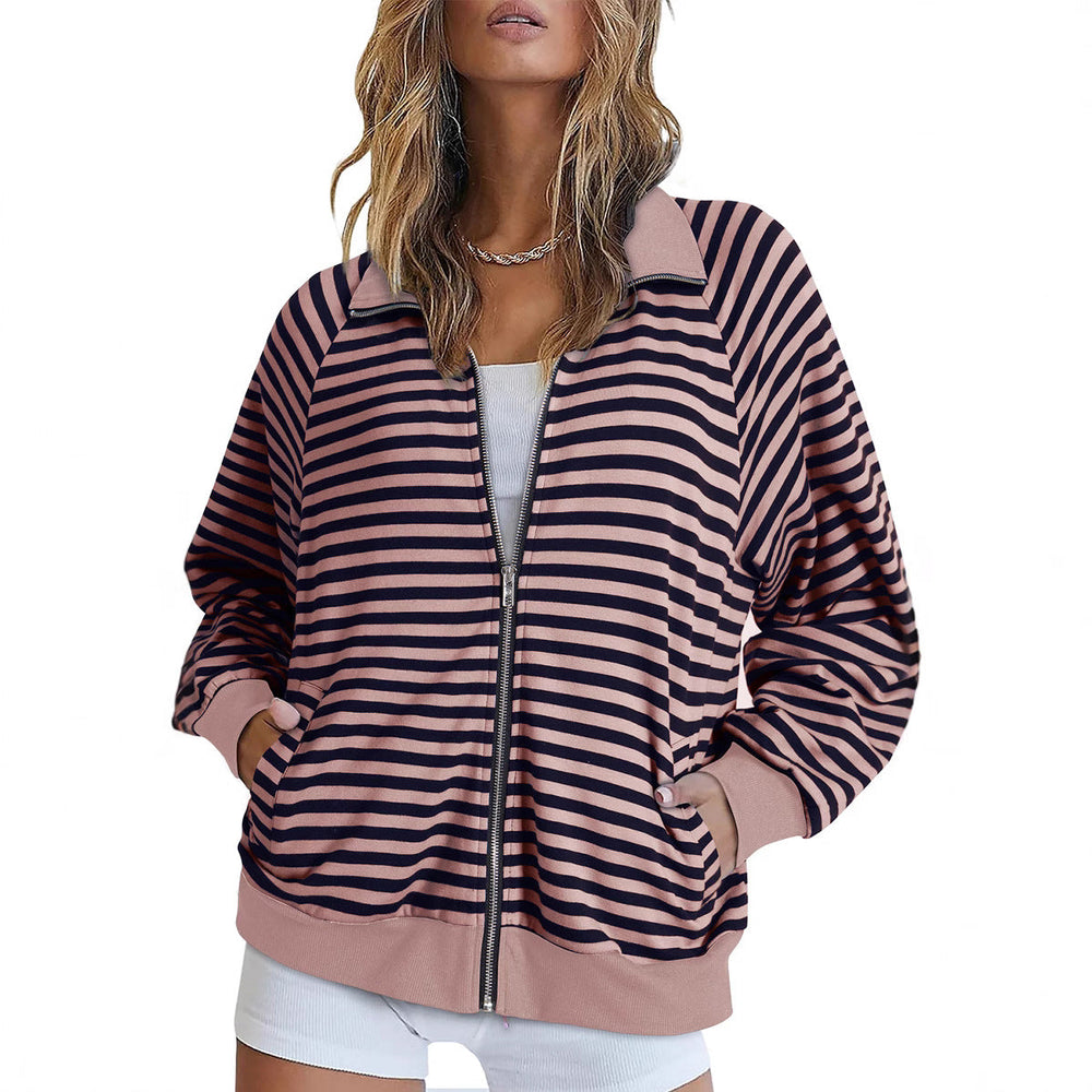 Vielseitige Damen Übergangsjacke mit Streifen & Reißverschluss, lässiger Oversize-Fit für jeden Tag.