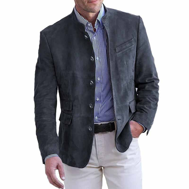 Dunkelgraue elegante Herrenjacke, ideal für stilvolle Auftritte & Business Casual Looks. Moderne Übergangsjacke.