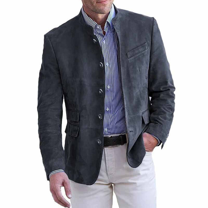 Dunkelgraue elegante Herrenjacke, ideal für stilvolle Auftritte & Business Casual Looks. Moderne Übergangsjacke.
