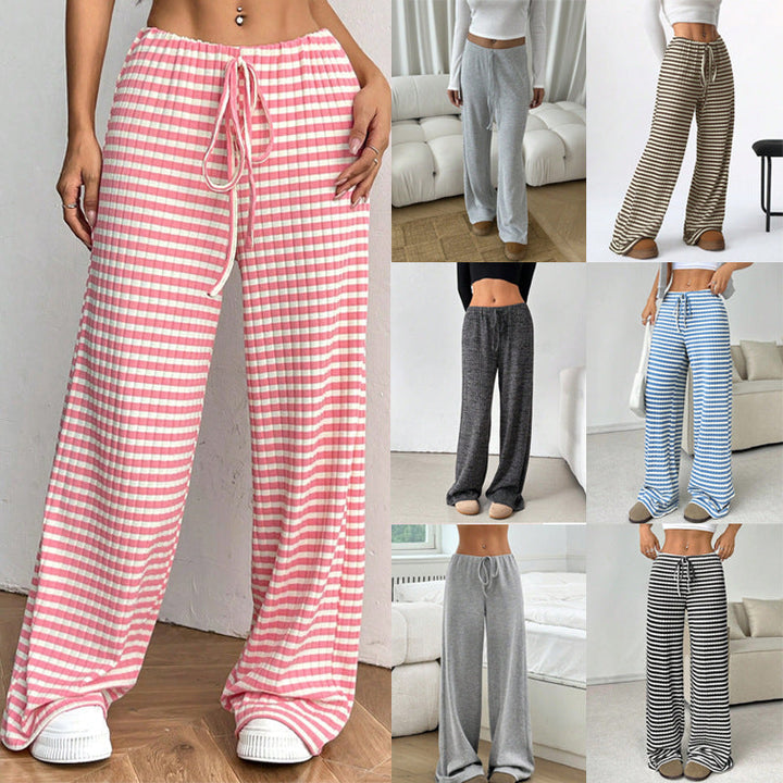 Weite gerippte Damenhose mit Kordelzug, ideal für Loungewear & Komfort. Gemütliche Freizeitmode für Damen.