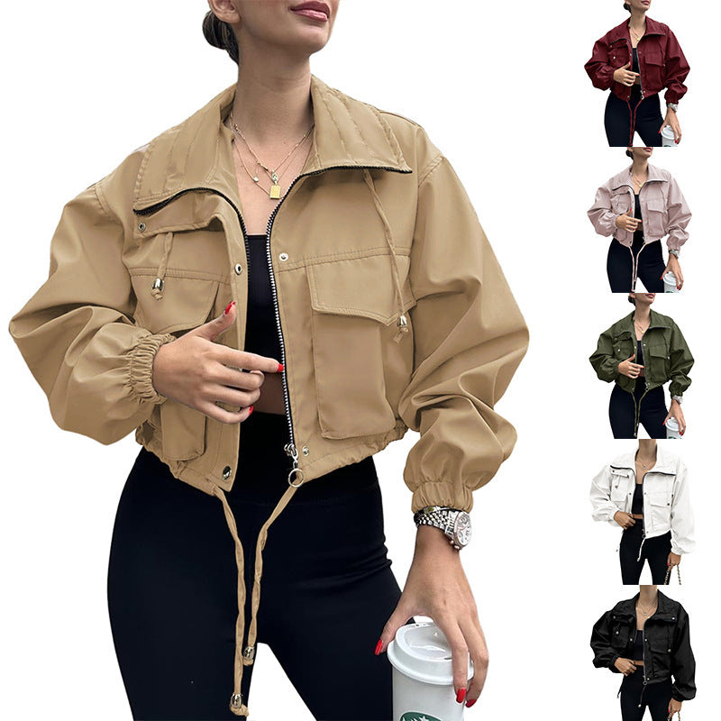 Damen modische Sport-Kurzjacke für die Übergangszeit, ideal für Frühling & Herbst. Casual Freizeitjacke, leicht.